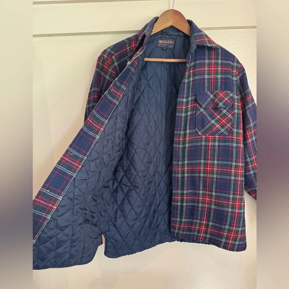Woodland Vintage Plaid Wool Blend Quilted Shirt Jacket Men’s Small